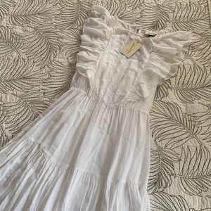 NWT white cotton tiered midi dress